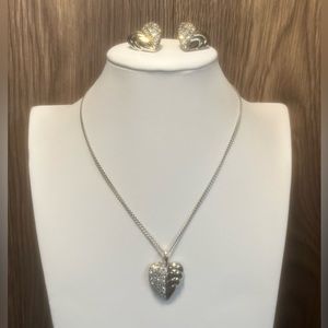 Silver Heart Pendant Necklace + Earring Set